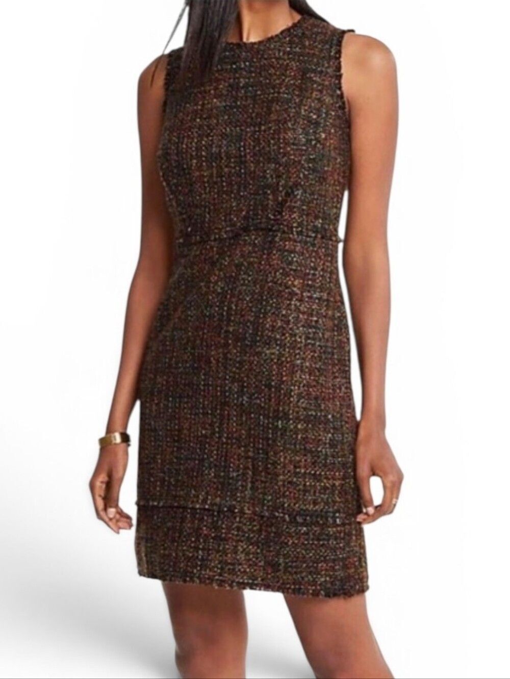 Ann Taylor Sleeveless Multicolor Tweed Shift Dress Fringe